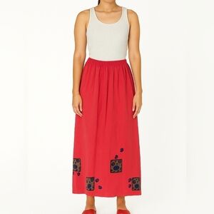 Blue Fish VTG Maxi Hand Painted Organic Cotton Skirt In Red Langenlook Size 1